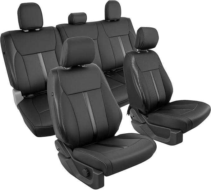DiffCar® for Ford F150 Seat Covers 2015-2023 2024 2025 2026, Black | Full Set Faux Nappa Leather, Fit Crew and SuperCrew Cab XL XLT, Custom Fit for F-150 Accessories, Pickup Seat Protectors by DifferentDesignsforCars