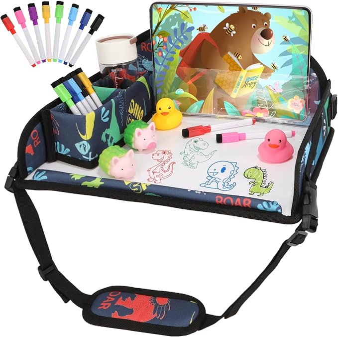 Kids Travel Tray for Airplane - Toddler Car Seat Table Tray, Road Trip Essentials for Boys & Girls, Carseat Lap Desk for Kids Road Trip Activities, Dinosaur by Unknown
