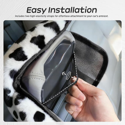 Fluffy Car Armrest Cover with Side Pockets – Plush Fuzzy Fur Center Console Armrest Cushion Pad, Universal Winter Car Interior Protector, Soft Arm Rest Cover with Storage for Women & Men (COWS) - Image 5