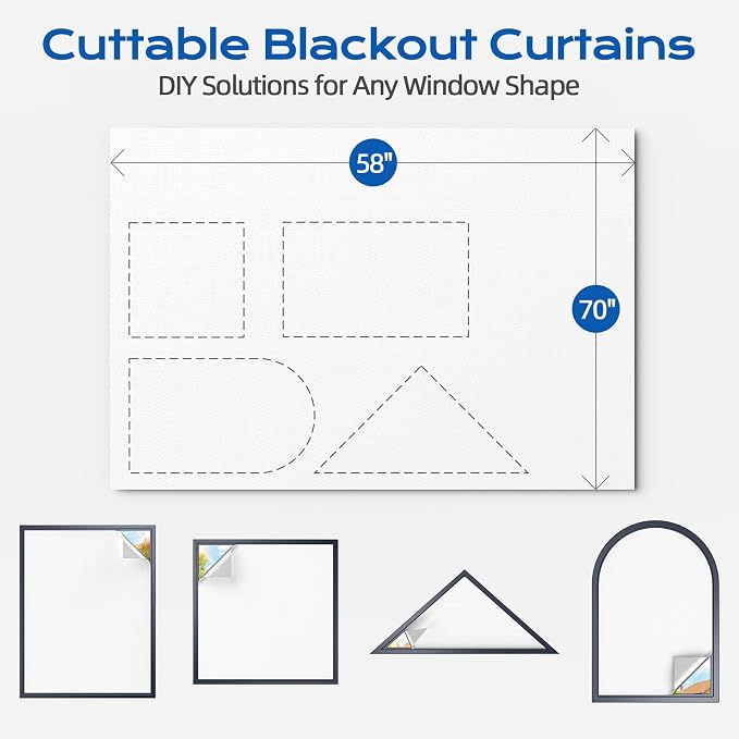 Blackout Curtains for Bedroom, 70" x 58" Portable Blackout Blinds No Drill | 100% Blackout Window Cover with Hook&Loop Strip, Temporary Blackout Shades, Blackout Window Film for Nursery Travel RV-White - Image 4