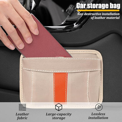 Car Seat Side Pocket Organizer, Leather Vehicle Seat Gap Filler Organizer, Automotive Console Side Cell Phone & Sunglasses Holder Storage Bag, Universal for SUV Automobile Truck (Beige) - Image 3