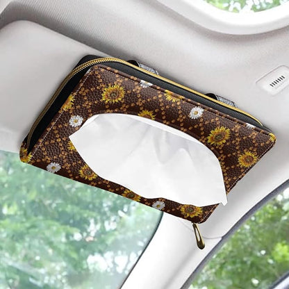 Biyejit 2 Pack Car Tissue Holder, Sunflower Plaid PU Leather Tissue Dispenser - Image 2