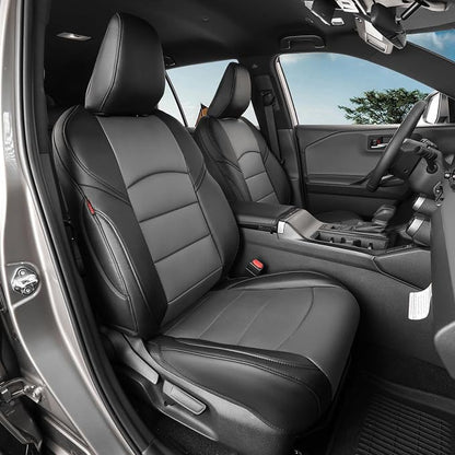 coverdream Full Set Leather Seat Covers for 2014-2019 Toyota Corolla L,LE,LE Eco Plus,LE Plus,Fully Covered,Airbag Compatible Waterproof Car Seat Protector (Black/Gray) by Coverdream