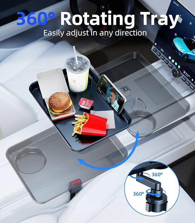 Tesla Model 3 Y ABS Car Cup Holder Tray Expander for Food Snack | Detachable 360 Rotating Car Food Tray Table for Eating Lunch Snack, Tesla Model 3 Y Accessories 2026 2025 2024 Car Essentials - Image 4