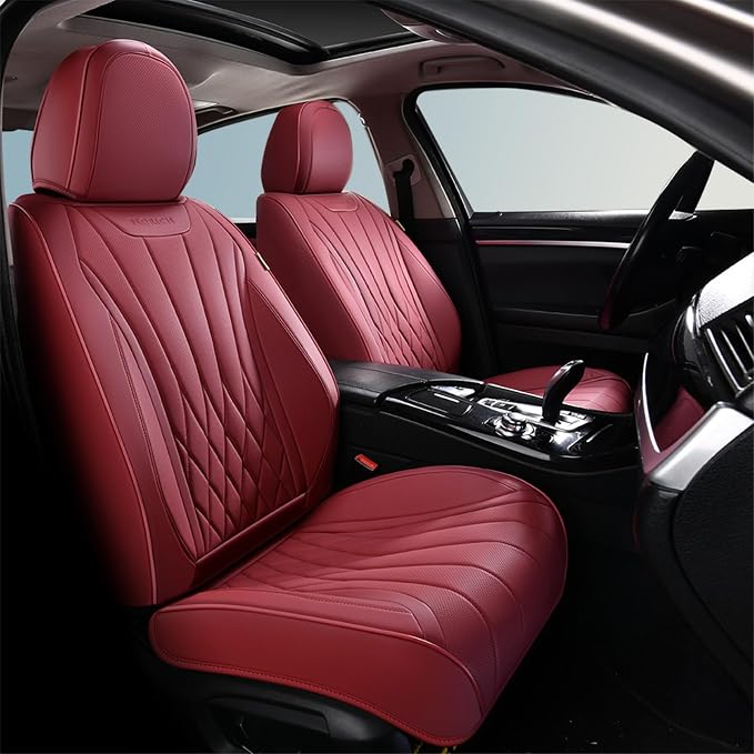 FLORICH Car Seat Covers Full Set, Luxury Seat Covers with 5 Seats, Waterproof Seat Protector Car Accessories Fit for Most Sedans SUV Pick-up Truck - Red - Image 2