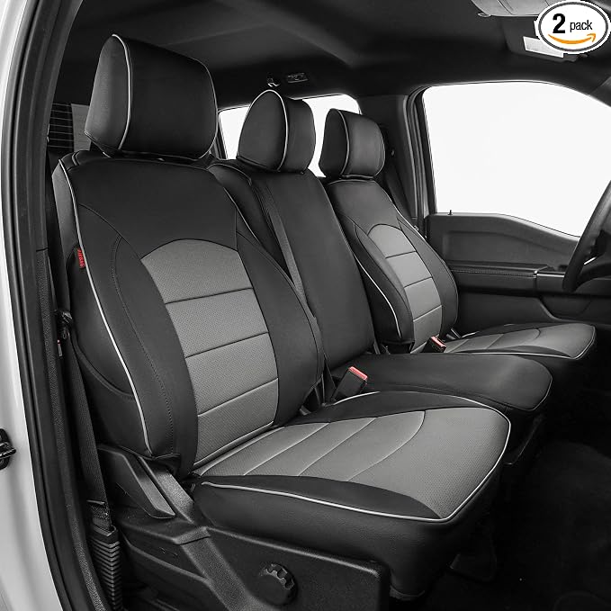 EKR F150 Seat Covers Custom Fit for(RegularCab) 2015-2020 Ford F150 XL/XLT & 2017-2022 F250/F350/F450 SuperDuty XL/XLT(First Row Only),Family & Pet Friendly,Waterproof-Faux Leather(Black/Gray) by EKR