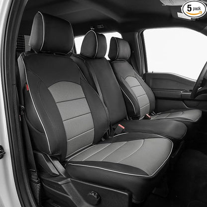 EKR F150 Seat Covers for(SuperCab) Ford F-150 STX 2024-2026 & F150 XL/XLT 2021-2026 & Lariat 2021-2022 Full Set,(2 Door,Rear W/NO Armrest),Family & Pet Friendly-Faux Leather(Black/Gray) by EKR