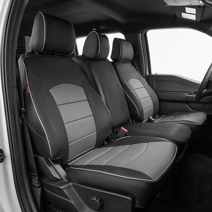 EKR F150 Seat Covers for(4 Door,SuperCrew) Ford F-150 STX 2024-2026 & F150 XL/XLT/Tremor 2021-2026& (Lightning) F-150 Pro/XLT/Flash 2022-2024,Family & Pet Friendly-Faux Leather(Black/Gray) by EKR