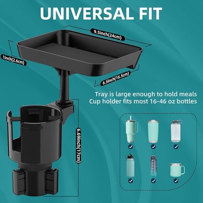 TYKOR Car Cup Holder Tray, 9.5" Car Food Tray Table for Eating | Cup Holder Expander Adapter for Car, Fits Yeti, Hydro Flask, Other Bottles and Mugs in 16-46 oz, Car Road Trip Essentials - Image 5