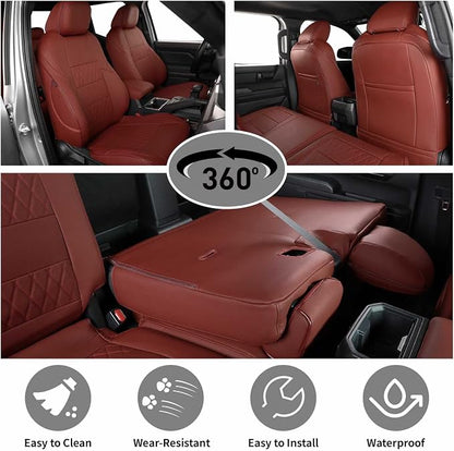 EKR Tacoma Back Seat Covers for Toyota Tacoma (Hybrid) 2024 2025 2026 Double cab TRD Sport,TRD Off-Road,Limited,Trailhunter, Truck Rear Seat Cover- Second Row Only,Faux Leather(Burgundy) - Image 2