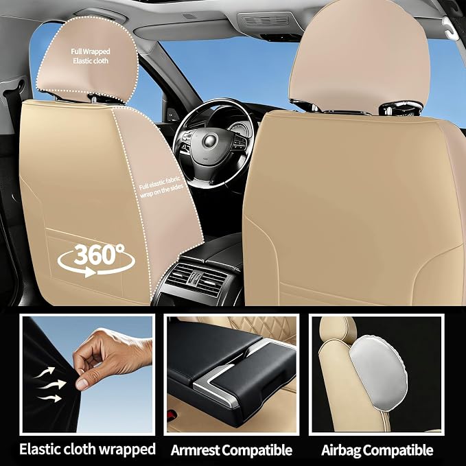 for Subaru WRX 2015-2025 2026 Car Seat Covers, Full Set, Beige | Luxury Full Coverage Leather Seat Protectors, Waterproof Breathable, Non-Slip, Easy to Install, Airbag Compatible, All-Season - Image 7