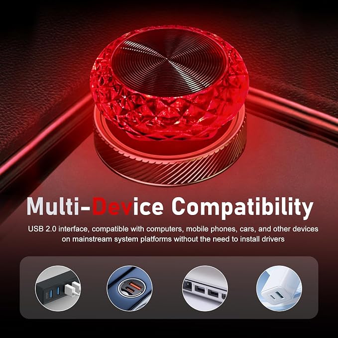 1 PC Mini USB LED Car Atmosphere Lamp, Round Crystal Plug-and-Play Car Ambient Light, Portable Personalized Auto Interior Decor Night Light, Universal for Most Cars, SUVs (Red) - Image 7