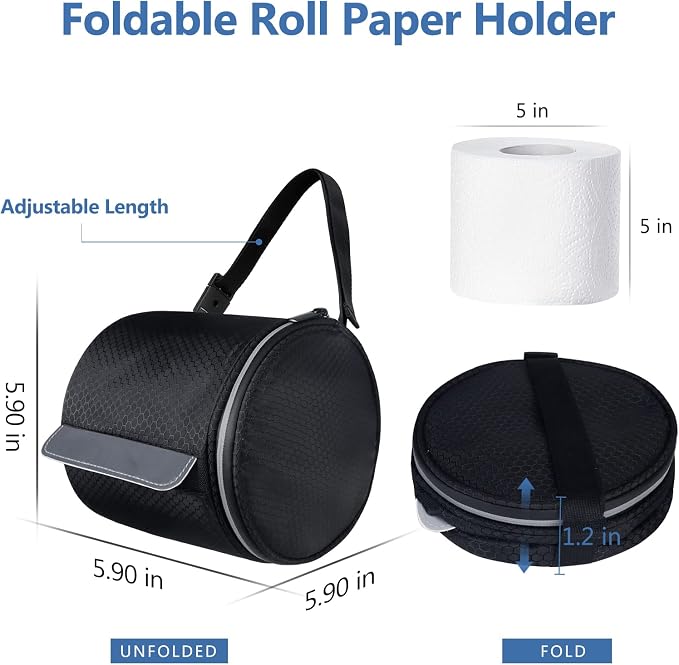 kakaforsa Hanging Toilet Paper Holder, Cat Proof, Water-Resistant, Black. | Portable roll paper case for camping, Bathroom, RV Car Travel, with zippered cover and hanging strap - Image 6