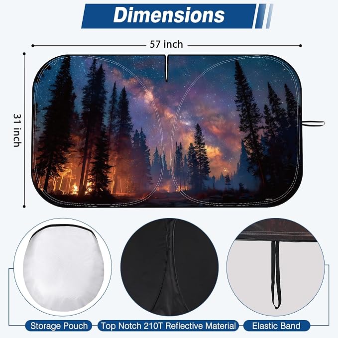 Car Windshield Sun Shade, Foldable Reflective UV Front Sunshade | 57" x 31", Sun Visor Blocks UV Rays & Keep Cool for Cars Interior, Fits Sedans, SUVs & Trucks, Foldable & Easy Storage - Image 2