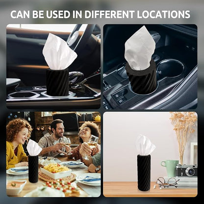 Car Cup Holder Tissue with 3 Pack Facial Tissues, Car Tissues Cylinder, Refillable Round Travel Tissue Tube for Vehicle, Office, Home Use (Black) - Image 7