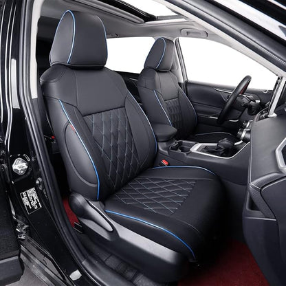 EKR Corolla Seat Covers Custom Fit for Toyota Corolla 2020 2021 2022 2023 2024 2025 2026 SE &2023-2025 XSE &2025 FX,Leather Car Seat Covers Full Set-Faux Leather(Black with Blue Trim) by EKR