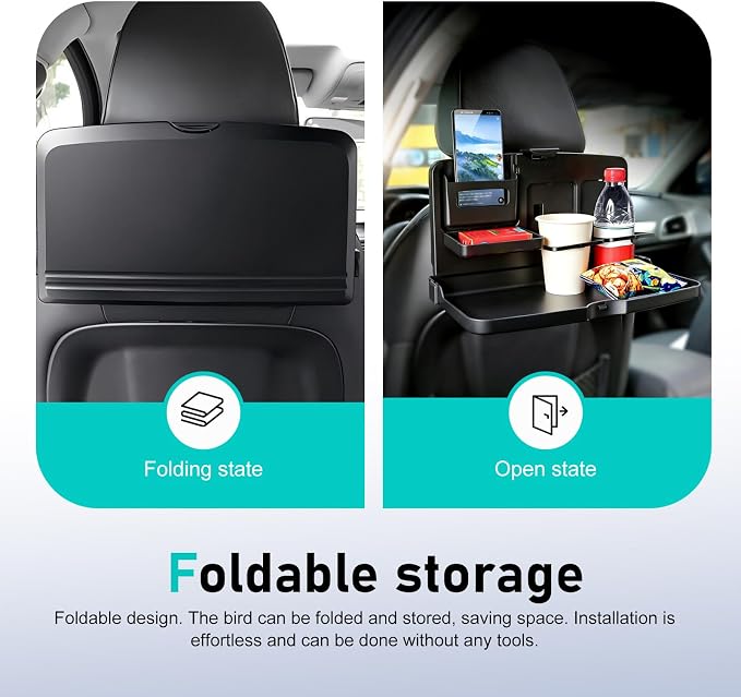 Car Food Tray Holder, Multifunctional Foldable Car Backseat Travel Tray, 13.38" x 7.87" Back Headrest Seat Eating Food Trays, for Food, Meal, Snack, Drinks (Black) - Image 5