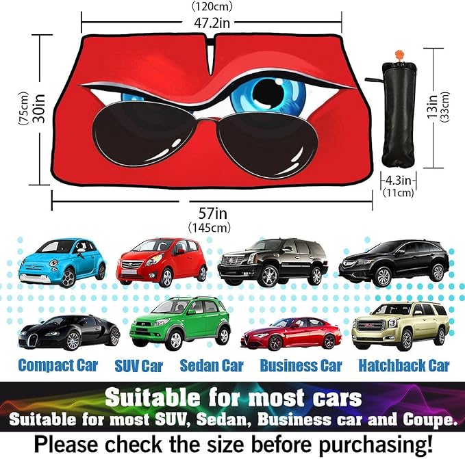 Socira Funny Eye Car Windshield Sunshade Umbrella Foldable Umbrella | Sun Shade Windshield Cover Sunshade Car Accessories Blocks Uv Rays Keeps Cool (57" X 30") - Image 3