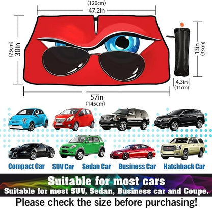 Socira Funny Eye Car Windshield Sunshade Umbrella Foldable Umbrella | Sun Shade Windshield Cover Sunshade Car Accessories Blocks Uv Rays Keeps Cool (57" X 30") - Image 3