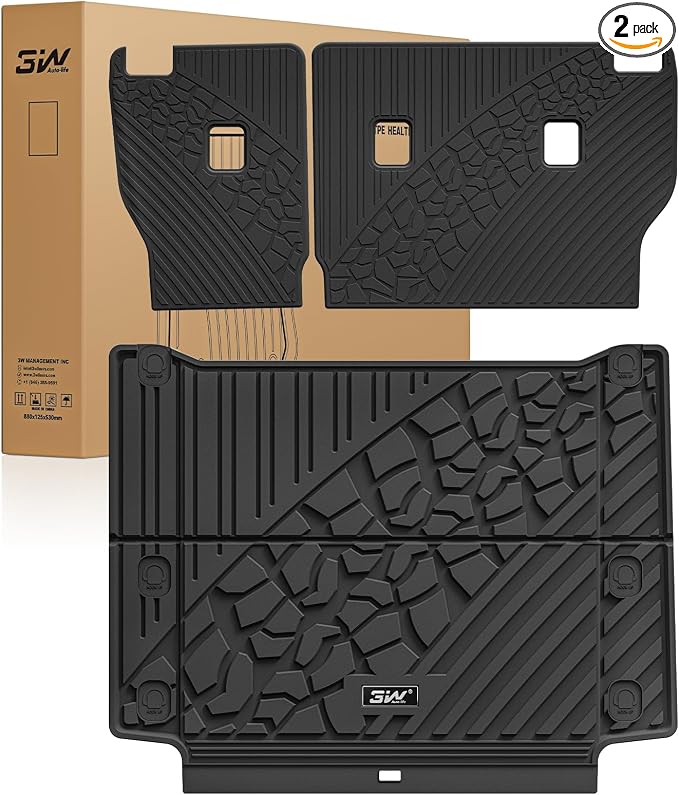 3W Backrest Liner & Cargo Liner for Jeep Wrangler 4XE 2021-2026 (Non JL/JK) | All Weather TPE Rubber Heavy Duty Car Liner Trunk Mat Wrangler 4XE Accessories (Hybrid & 4 Door with Subwoofer) by 3W