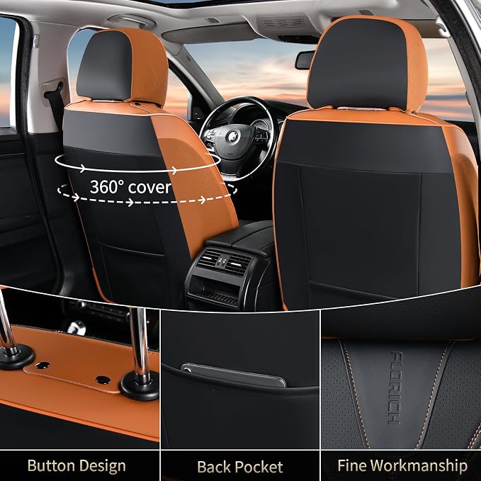FLORICH Leather Seat Covers for Cars Front Car Seat Cover Premium Automotive Seat Covers Waterproof Car Seat Cushion Protector Universal Fit for Most Cars SUV Trucks, Brown&Black - Image 2