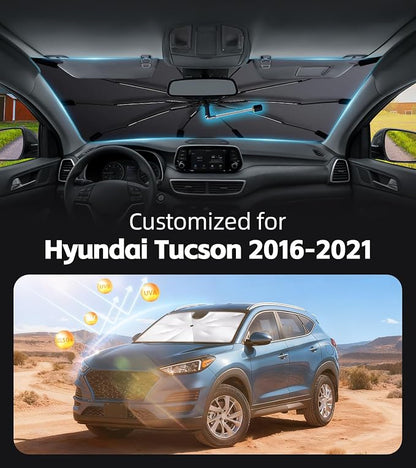 Windshield Sun Shade for Hyundai Tucson 2016-2021 with 360° Rotating Shaft | Custom Fit Umbrella Sunshade for UV Blocking, Interior Heat Protection, Easy Storage, UPF 50+ Cool Windshield Cover - Image 2