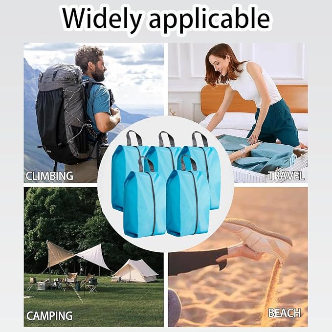 5Pcs XL Travel Shoe Bags Portable Travel Gifts Shoe Organizer with Zipper Closure, Waterproof Nylon Shoe Storage Organizer with Handle Travel Bags For Men and Women, Blue - Image 9
