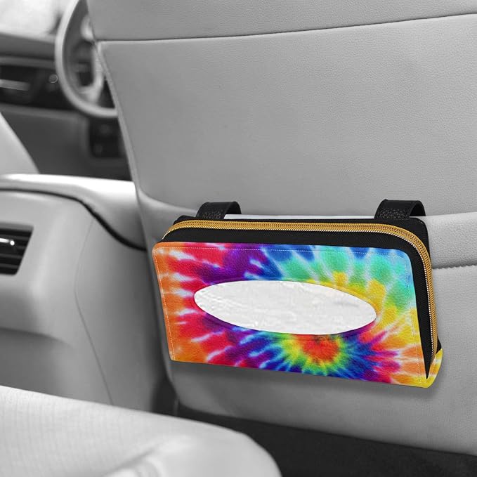 Biyejit Car Tissue Holder, Rainbow Tie Dye Premium Sun Visor Napkin Case, Hanging Car Accessories Used to Organize Paper Towels and Storage Small Items - Image 6