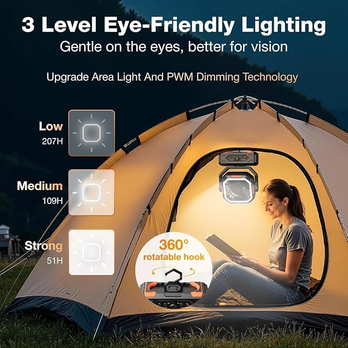 OGERY Portable Fan Rechargeable, 30000mAh Camping Fan for Tent, RV & Outdoor with Up to 322H Runtime, Battery Powered Fan with Remote, LED Lantern, Stepless Speed, Auto Oscillation, Camping Gear - Image 9