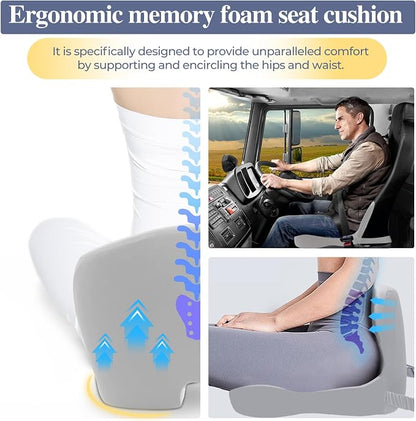Memory Foam Seat Cushion for Sciatica & Back Pain Relief - Ergonomic Chair Pad with Adjustable Strap & Supportive Comfort Cover, Non-Slip for Car, Truck, Office Chair - Light Gray - Image 3