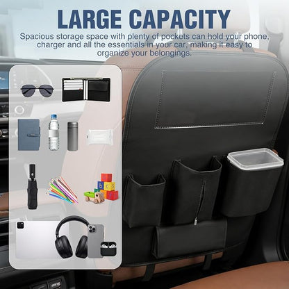 Nilight Car Seat Back Organizer 2PCS Black PU Leather Universal | Cup Holder Tissue Box Removable Bucket Waterproof Multifunctional Storage Bag for Cars Vans SUVs MPVs Pickup Trucks - Image 4