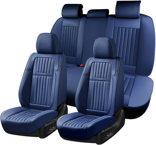 Coverado Car Seat Covers Full Set, Seat Covers for Cars, Car Seat Cover, Car Seat Protector, Leather Car Seat Cushion, Waterproof Car Seat Covers Front Seats and Back Fit for Most Cars(Blue) by COVERADOAUTO