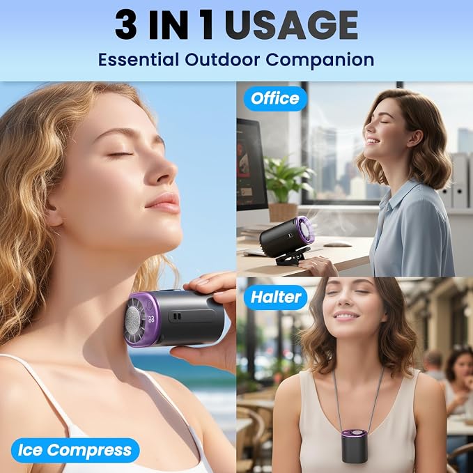 2026 Car Clip on Fan Air Conditioner with Led Display - 360° Rotation Stroller Mini Clip Fan Portable Personal Clip-On Air Conditioner for Shirt Silent Rechargeable Exhaust for Kitchen (Purple) - Image 5