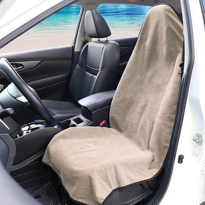 Waterproof Sweat Towel Car Seat Cover Sweat Carseat Protector,Perfect for Universal Anti-Slip Car Truck SUV Seat, Great for Post Gym Workout, Running, Swimming, Beach and Hiking (Beige) by Unknown