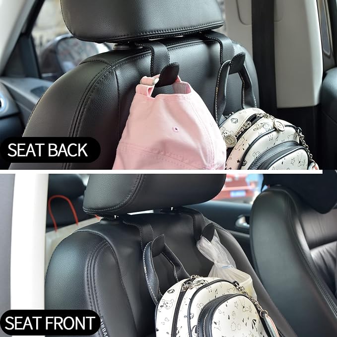 2 Pack Car Headrest Hooks, Microfiber Leather & Alloy Purse Hook Holds 45lb | Durable Alloy Material 360° rotating hooks hold bags, groceries up to 45lb; soft leather protects seats; fits most vehicles - Image 6