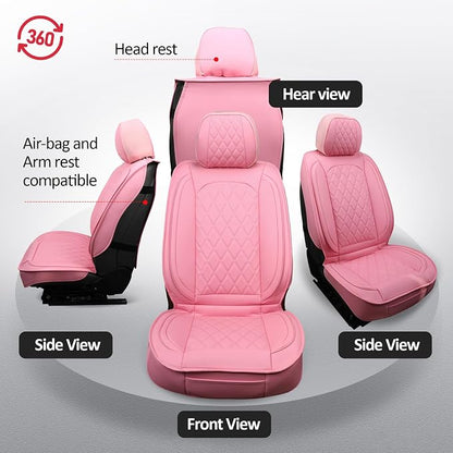Car Seat Covers Full Set,Waterproof Automotive Seat Cover Universal | Seat Covers Pink,Leather Car Seat Cover, Universal Seat Protector For Most SUV Sedan Truck For Families,Pets,Commuter - Image 6