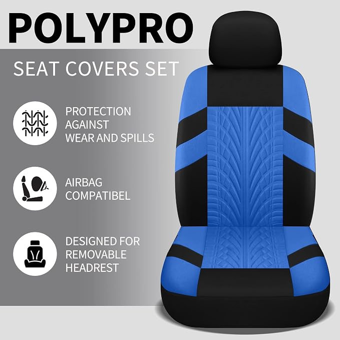 Pariitadin Car Seat Covers Front Pair, Washable and Breathable Seat Covers for Cars, Universal Fit Car Interior Covers for Most Sedan, Truck, SUV, Black/Blue - Image 2