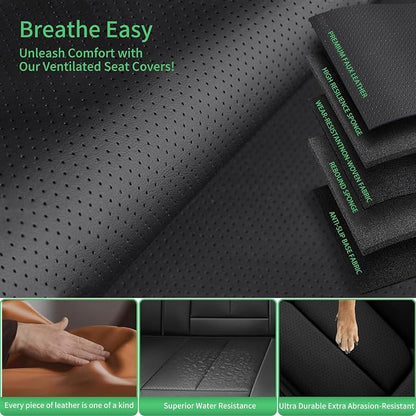 Fit Maxima Car Seat Covers for Nissan Maxima 2011-2021 2022 2023-Upgraded Premium Waterproof & Breathable Leather,Airbag Compatible,All-Weather Seat Cushion Protector,Full Set,Black-Grey - Image 6