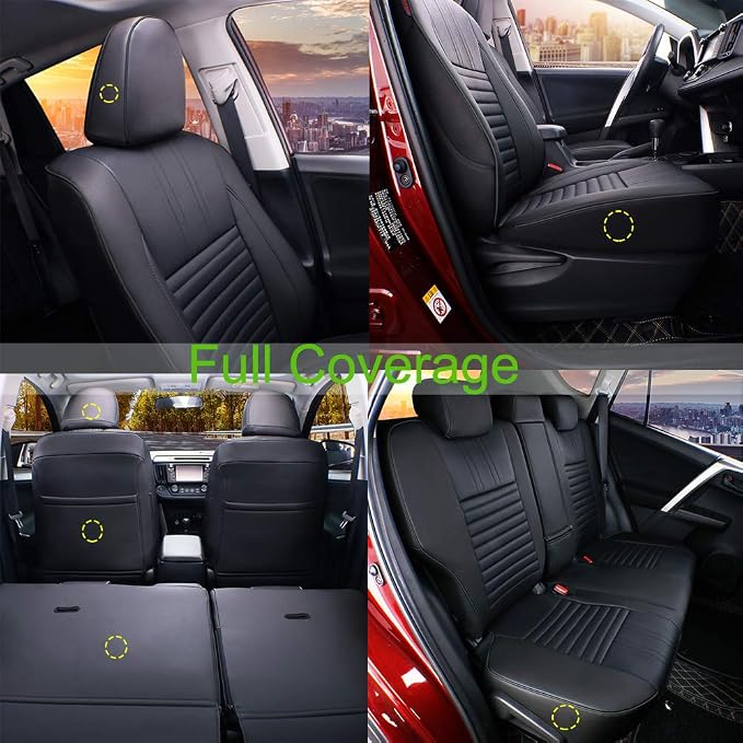 EKR Rav4 Seat Covers Custom Fit for Toyota Rav4 LE(NOT for Hybrid) 2013 2014 2015 2016 2017 2018,Leather Car Seat Cover for Trucks SUV Full Set,Faux Leather(Black) - Image 7