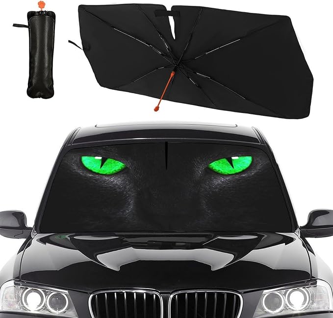 Socira Cat Eyes Car Windshield Sun Shade Umbrella Style Sunshade Funny | Block UV Rays Sun Visor Protector Auto Windshield Sunshade to Keep Vehicle Cool for Cars Trucks & Suvs 57 X 30 in by Socira