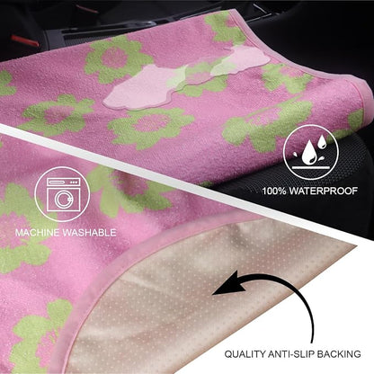 Sweat Towel Car Seat Cover Protector Front Seats for Gym Workout, Running, Swimming, Beach and Hiking, Waterproof Universal Seat Cover for Car, Trucks, Van & SUV (1, Pink Flower, Rear Seat) - Image 3