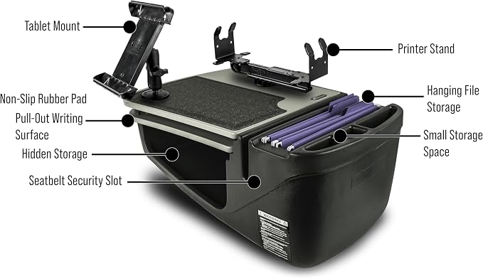 AutoExec AE-GMCD-PS-TAB-GT GripMaster Car Desk for Your Vehicle Workstation and Mobile Office, Grey with Printer Stand and Tablet Mount - Image 3