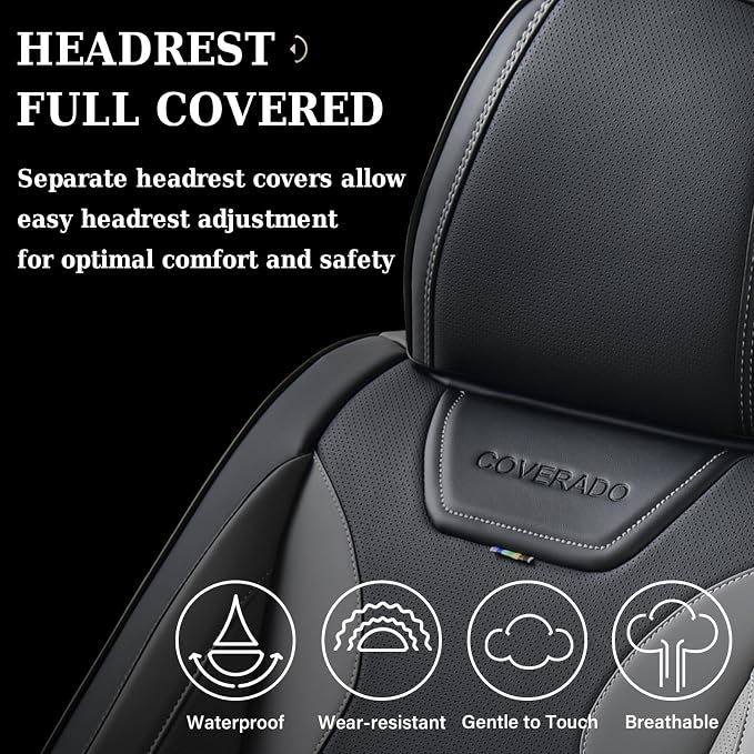 Coverado Car Seat Covers, Front Covers for Cars, Car Seat Cover Front Seats, Automotive Seat Cover, Waterproof, Leather Car Seat Cushion, Universal Interior Covers Seat Protectors for Most Cars - Image 4