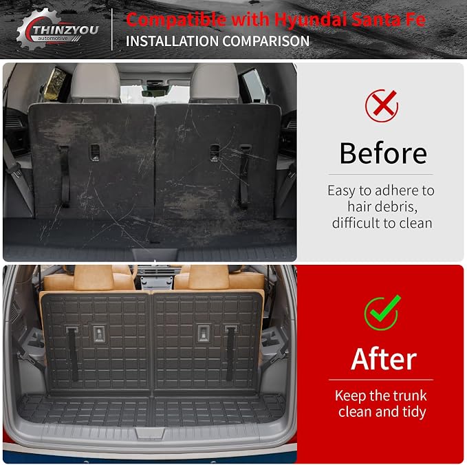Floor Mats for 2024 2025 2026 Hyundai Santa Fe Gas & Hybrid | Trunk Mat Cargo Mat Cargo Liner TPE All Weather Back Seat Cover Protector Santa Fe Accessories - Image 5