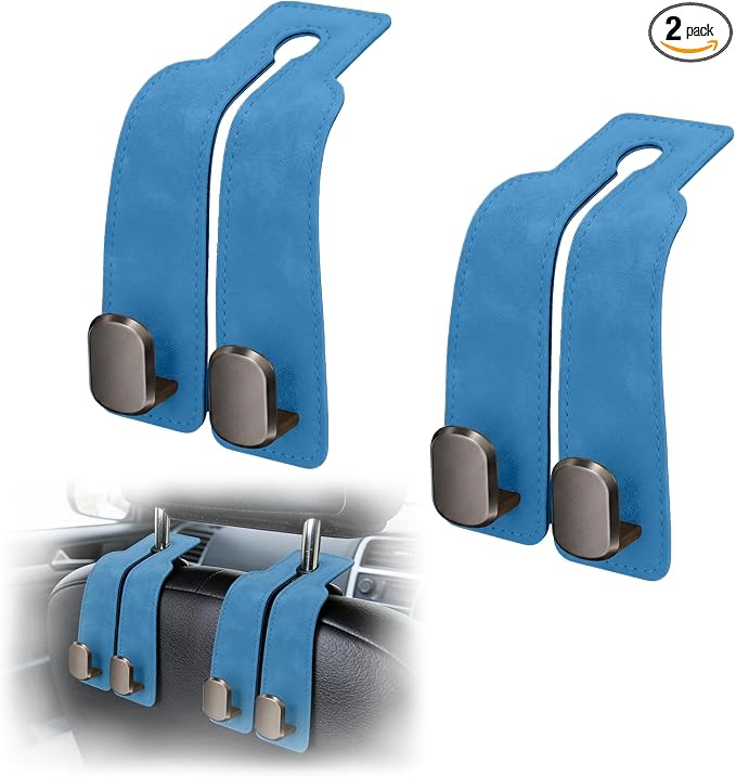 Car Seat Headrest Storage Hooks - 2 Pack Dual Hangers Design Organization Accessories, Car Interior Gadgets to Add Extra Holder and Hook for Purses,Bags,Coat and Handbag by Flimjibg