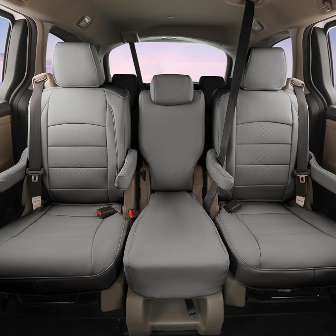 Full Set Car Seat Covers for Honda Odyssey 2018-2026,8-Seater,Faux Leather | for EX,EX-L,Elite,Touring,Sport,2nd Row 40/20/40 Split Seat,Luxury Waterproof Seat Protector,Fit Like A Glove(Gray) - Image 2