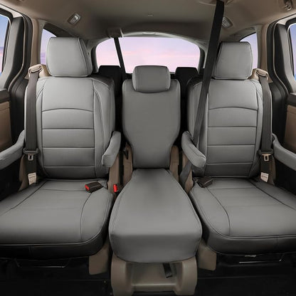 Full Set Car Seat Covers for Honda Odyssey 2018-2026,8-Seater,Faux Leather | for EX,EX-L,Elite,Touring,Sport,2nd Row 40/20/40 Split Seat,Luxury Waterproof Seat Protector,Fit Like A Glove(Gray) - Image 2