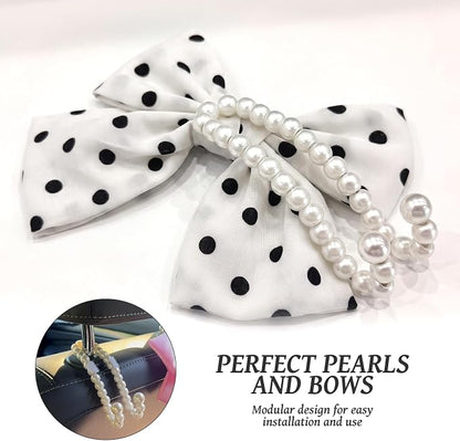 2 PCS Bow Pearl Car Seat Headrest Hook – Cute Purse Hook for Car, Girly Interior Decoration Accessories Hook Hanger, Seatback Holder for Purses & Bags, Elegant Car Organizer (White Polka Dot) - Image 8