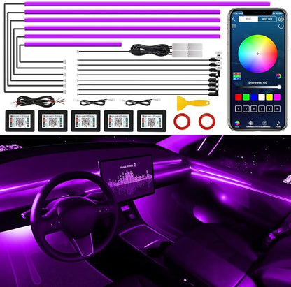 Acrylic Interior Car LED Strip Light with Wireless APP, Car Accessories 18 in 1 with 175 inches 593 LEDs Fiber Optic Ambient Lighting Kits, RGB Dynamic Music Sync Neon LED Strip Light for Car by MAODANER