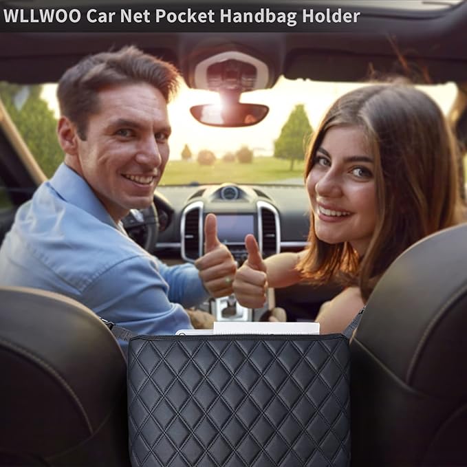 WLLWOO Car Net Pocket Organizer Purse Holder Console Front Seat Storage | Multi Pocket Car Seat Organize Bag Handbag Holder Between Seats Back Barrier - Image 6
